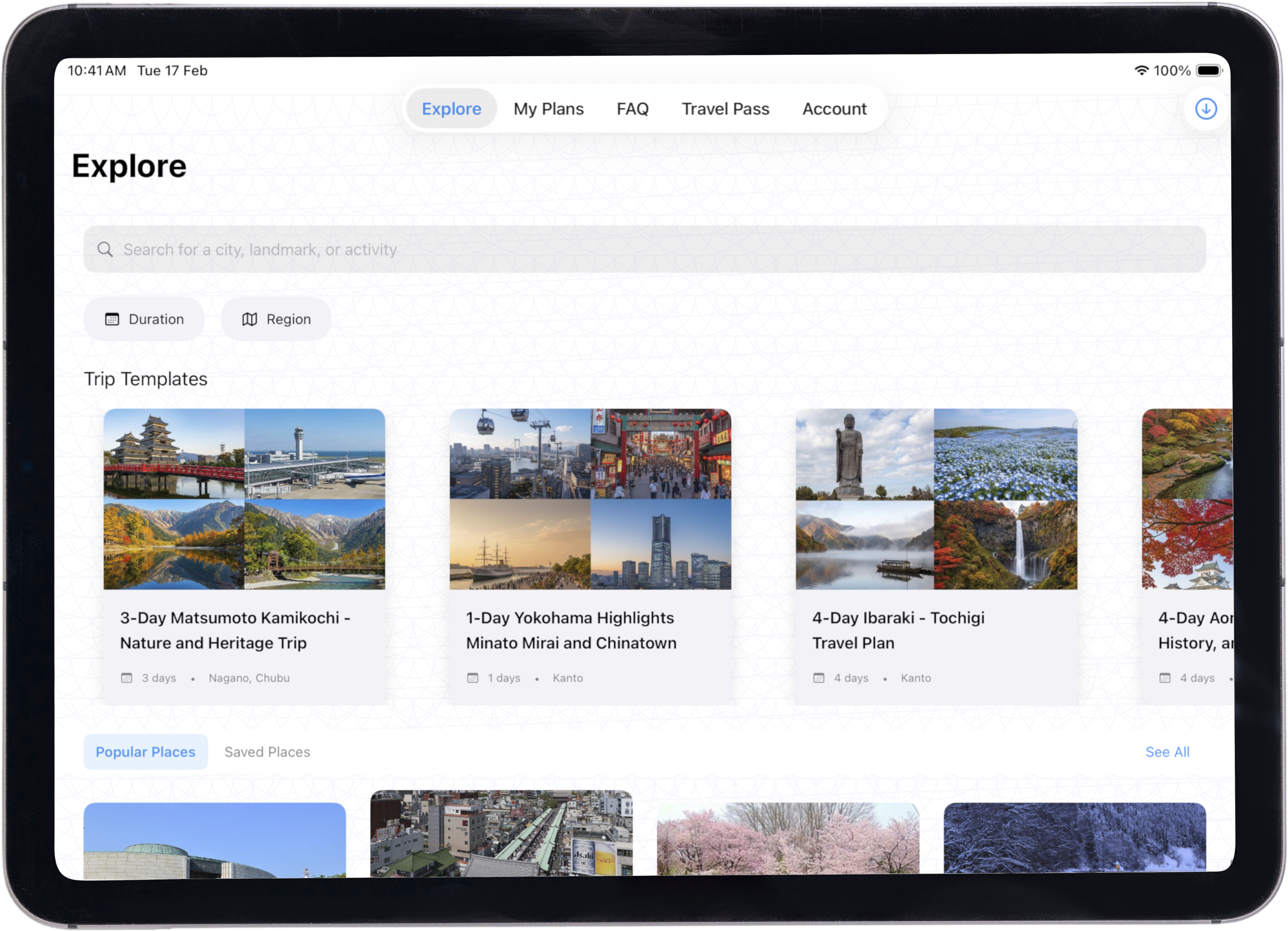 JT Planner on iPad Air with optimized layout